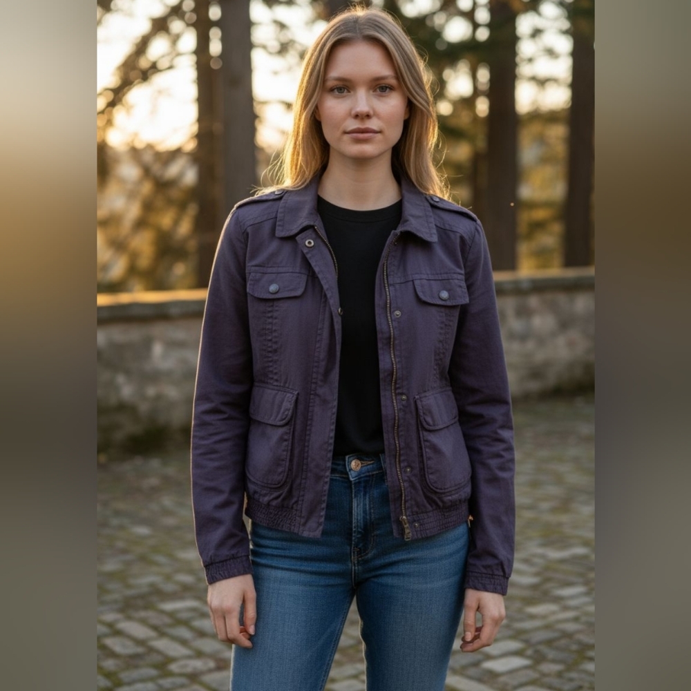 See By Chloe Navy Zip-Up Jacket Size 6 Cotton Linen Blend